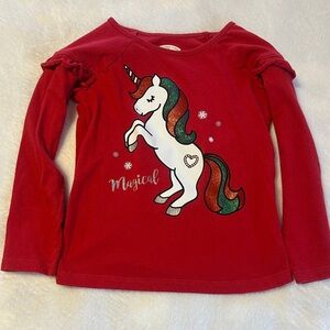 Holiday Time Red Unicorn Long Sleeve Tee